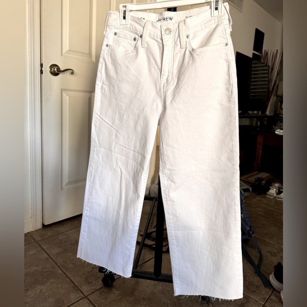 J. Crew Cropped White Jeans Wide Leg